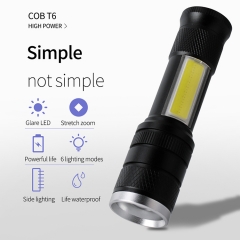 Custom private logo LED COB Flashlight T6 Zoomable