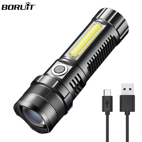 BORUiT Factory high quality aluminum flashlight with magnetic LED telescopic zoom bright hunting hiking rechargeable LED Torch
